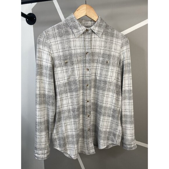Faherty Legend Sweater Shirt Light Gray Plaid Womens XS Flannel Winter Clouds - Picture 1 of 16